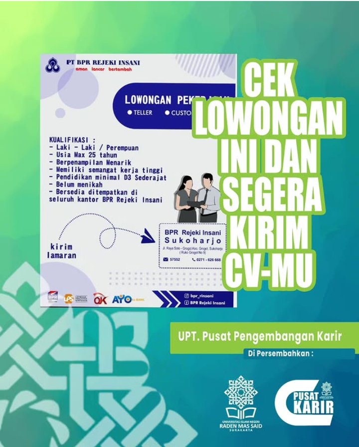 PT BPR Rejeki Insani Membuka Lowongan Kerja. Segera Cek Posisinya!