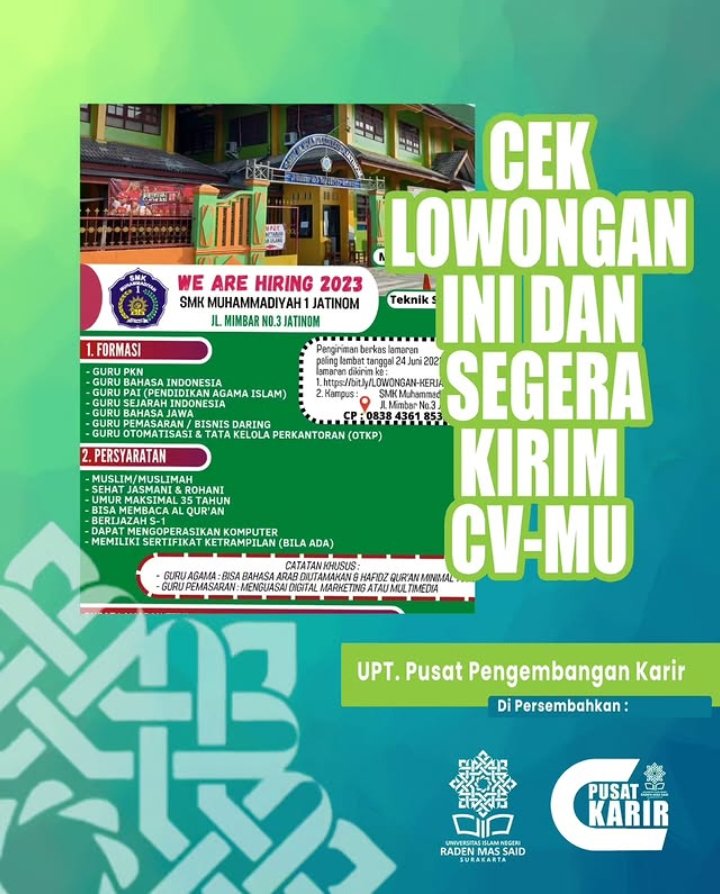 WE ARE HIRING 2023: SMK Muhammadiyah 1 Jatinom
