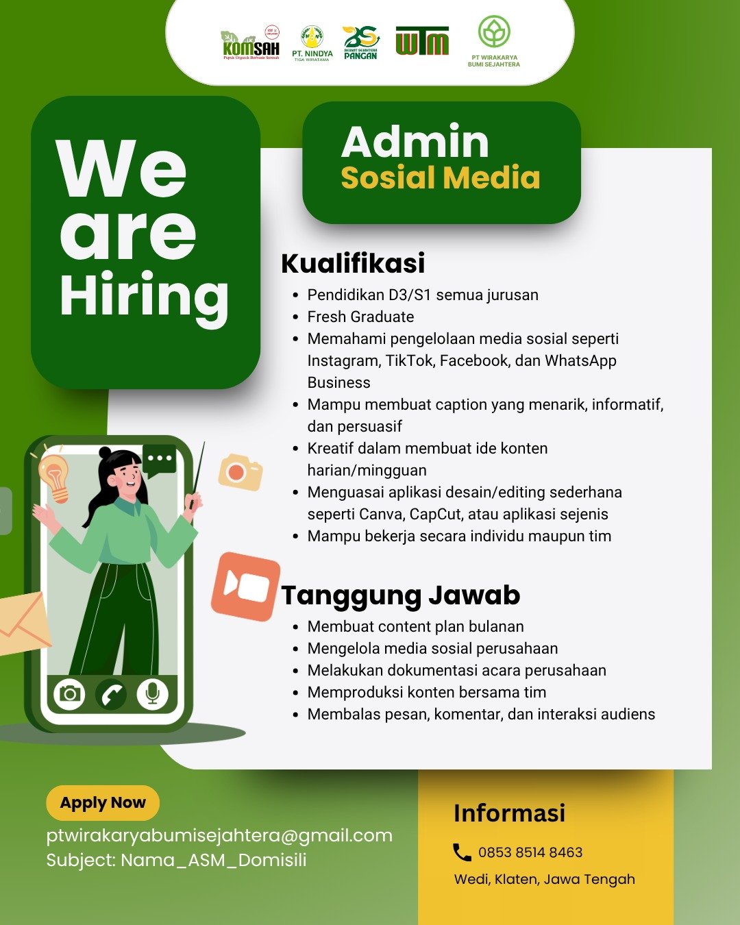 WE ARE HIRING: ADMIN DESAIN GRAFIS & ADMIN SOSIAL MEDIA