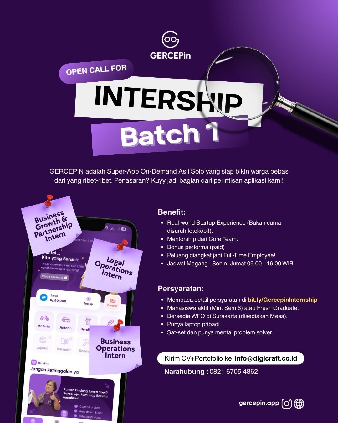 Lowongan Internship - GERCEPin (Tech Startup)