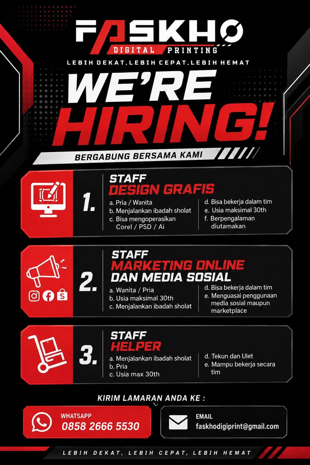 WE ARE HIRING: FASKHO DIGITAL PRINTING