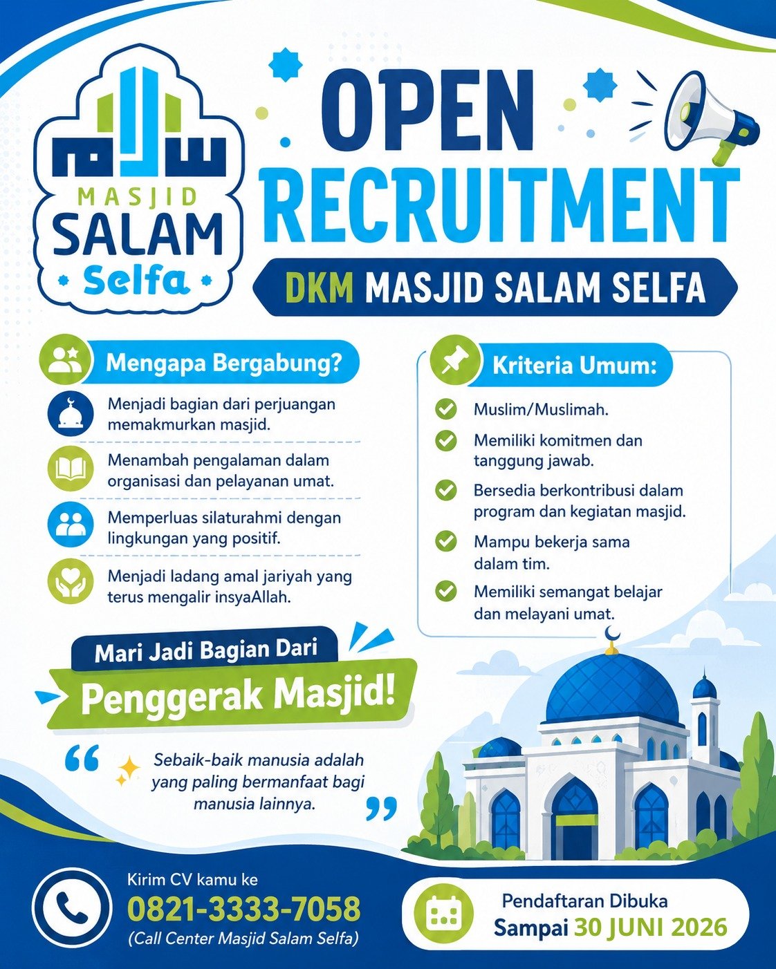 OPEN RECRUTMEN: DKM MASJID SALAM SELFA