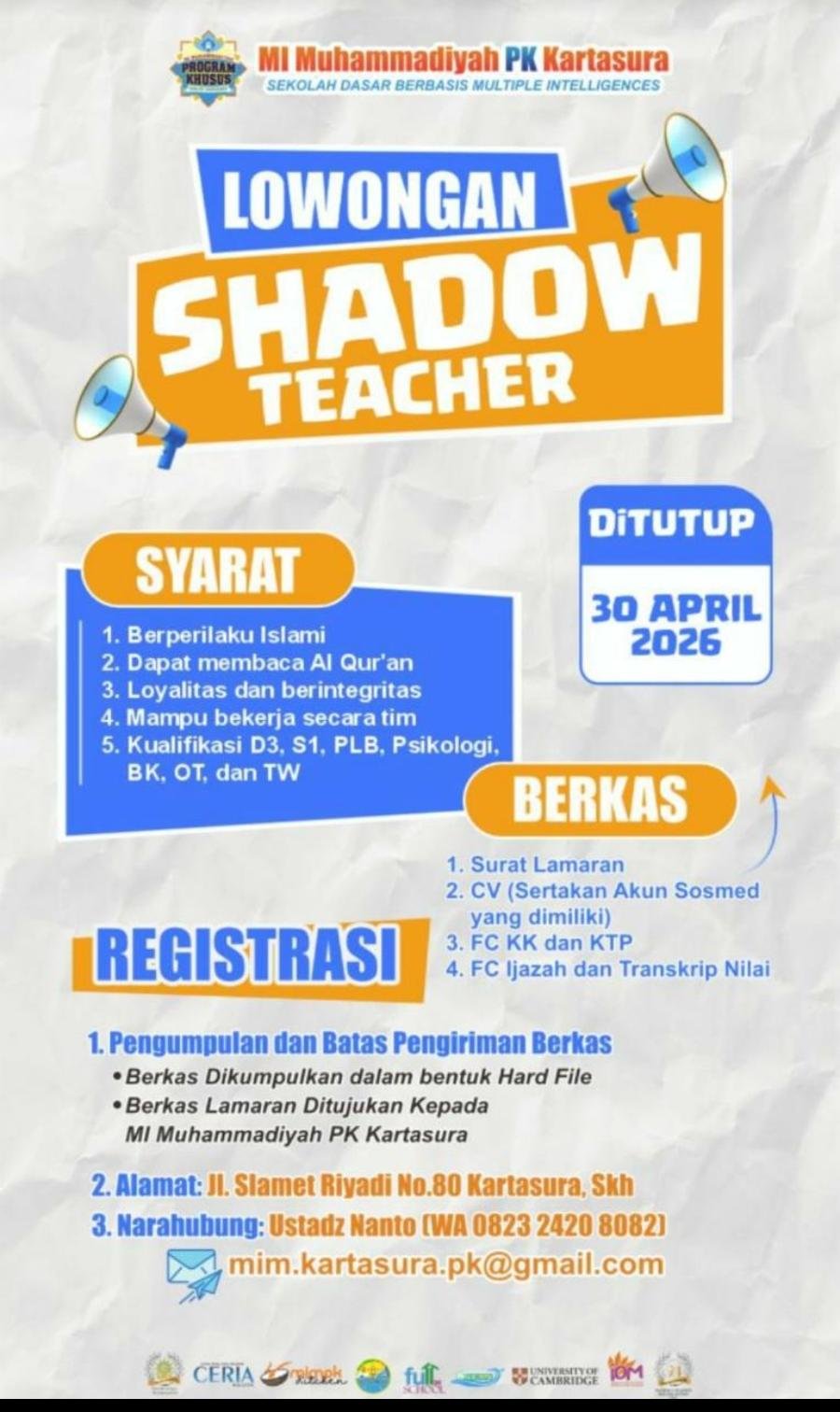 LOWONGAN KERJA – SHADOW TEACHER