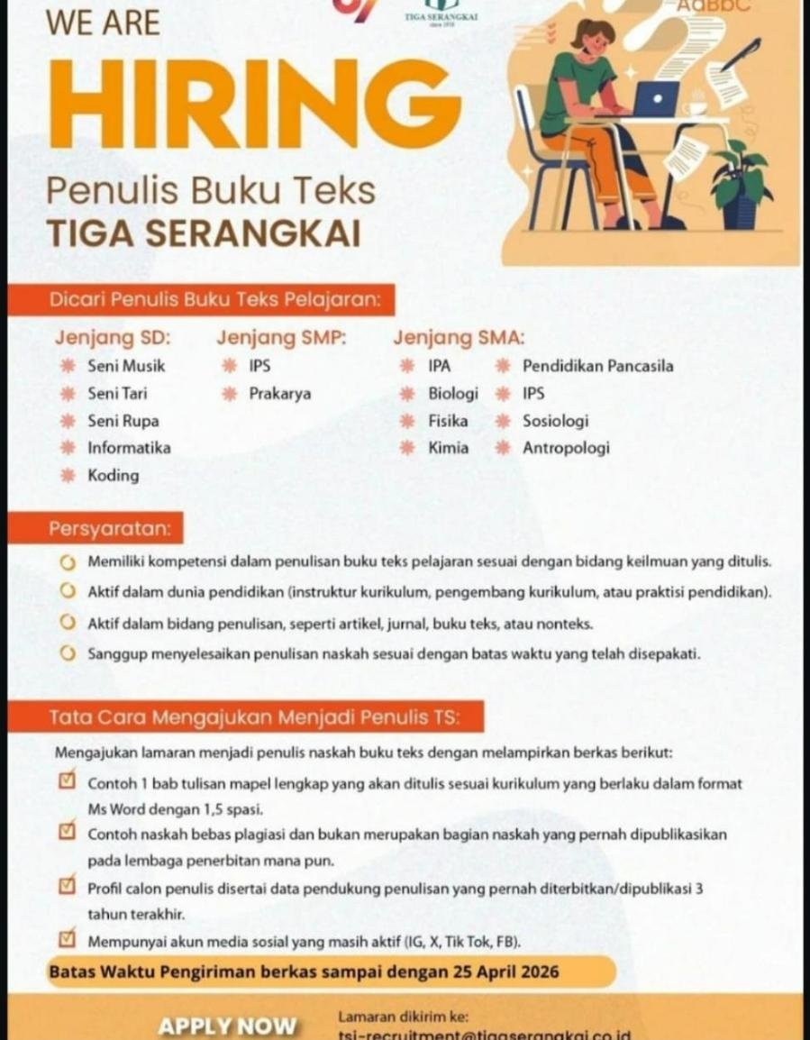  WE ARE HIRING – PENULIS BUKU TEKS