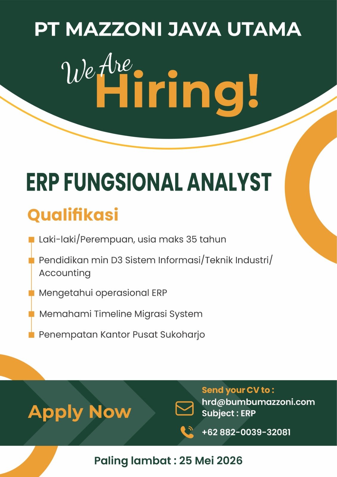  WE ARE HIRING: ERP FUNGSIONAL ANALYST